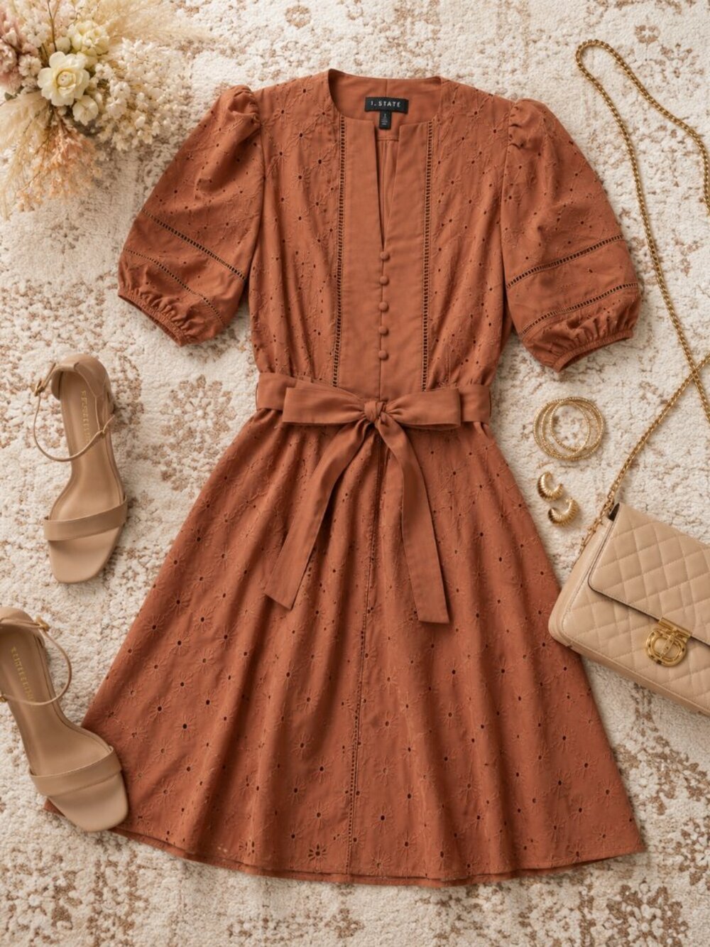 Taylor Size 4 Petite Bronze Puff Sleeve Mini Cocktail Dress NWT